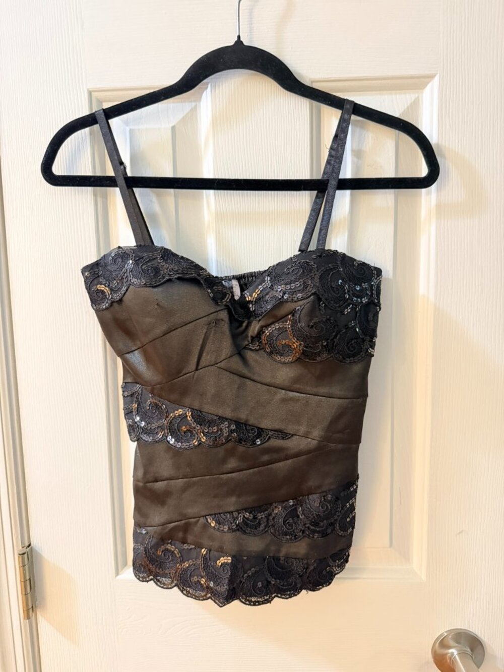 Moa Moa Black Lace Sequin Corset Bustier Top Size 6 Y2K